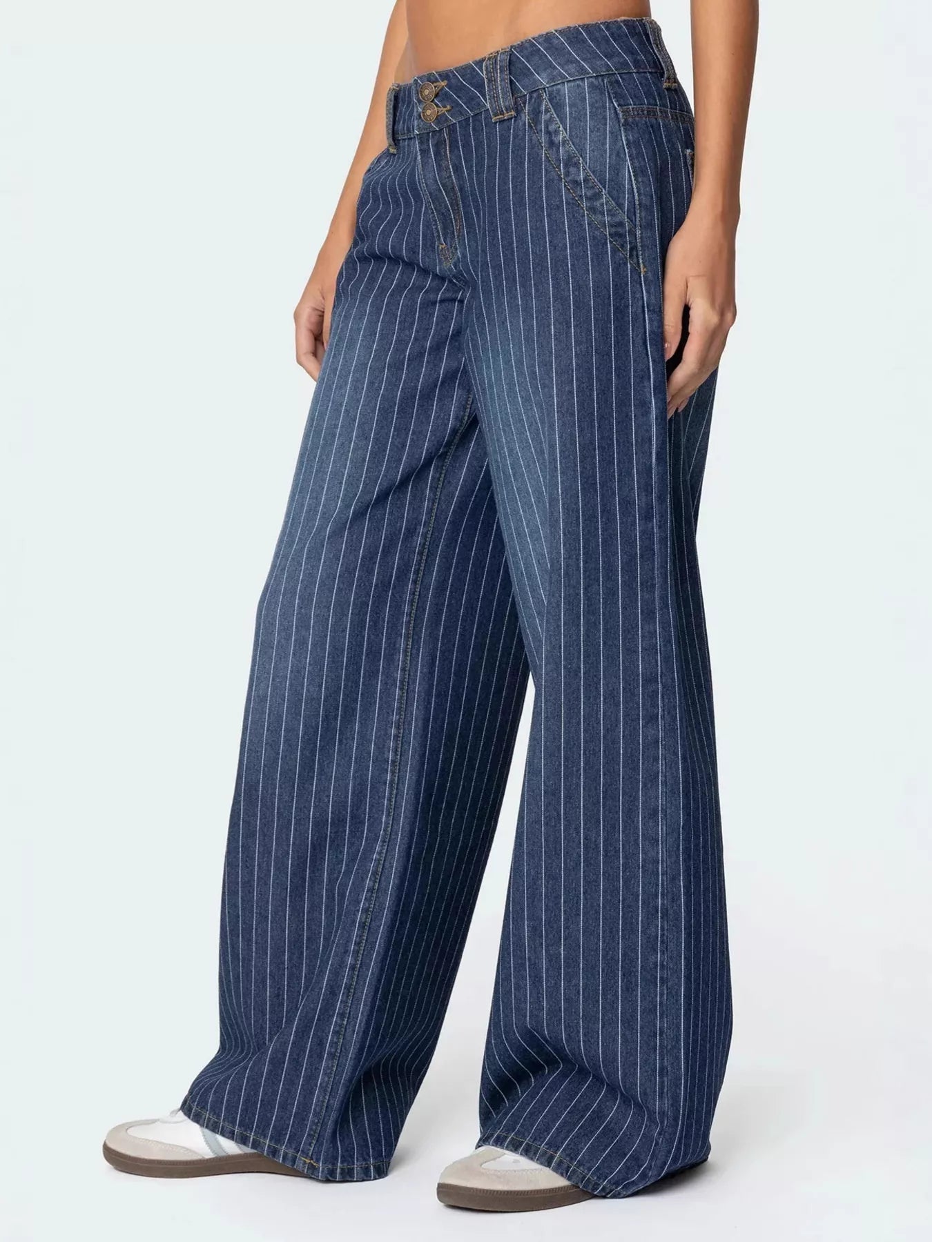 Striped Wide Leg Jeans in Blue