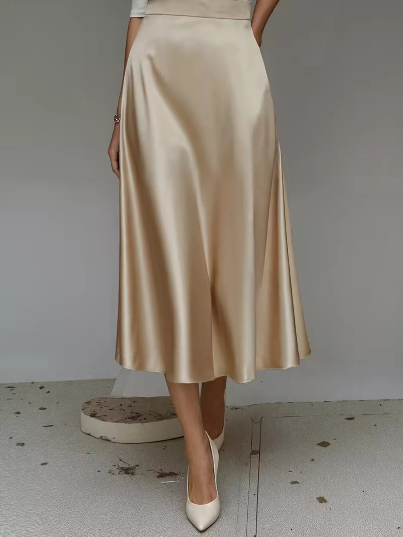 Satin Midi Skirt with Pockets