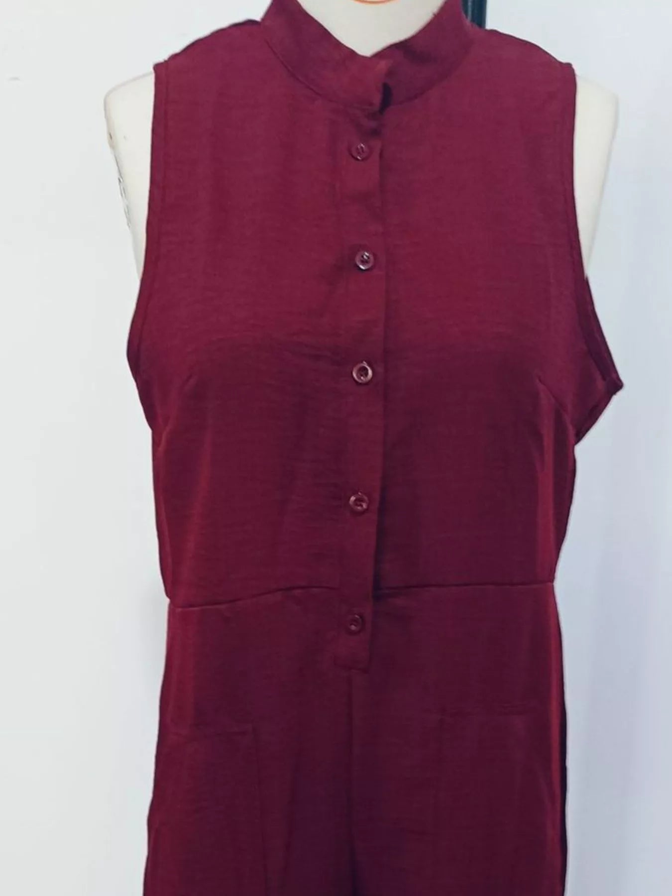 Button Front Sleeveless Jumpsuit