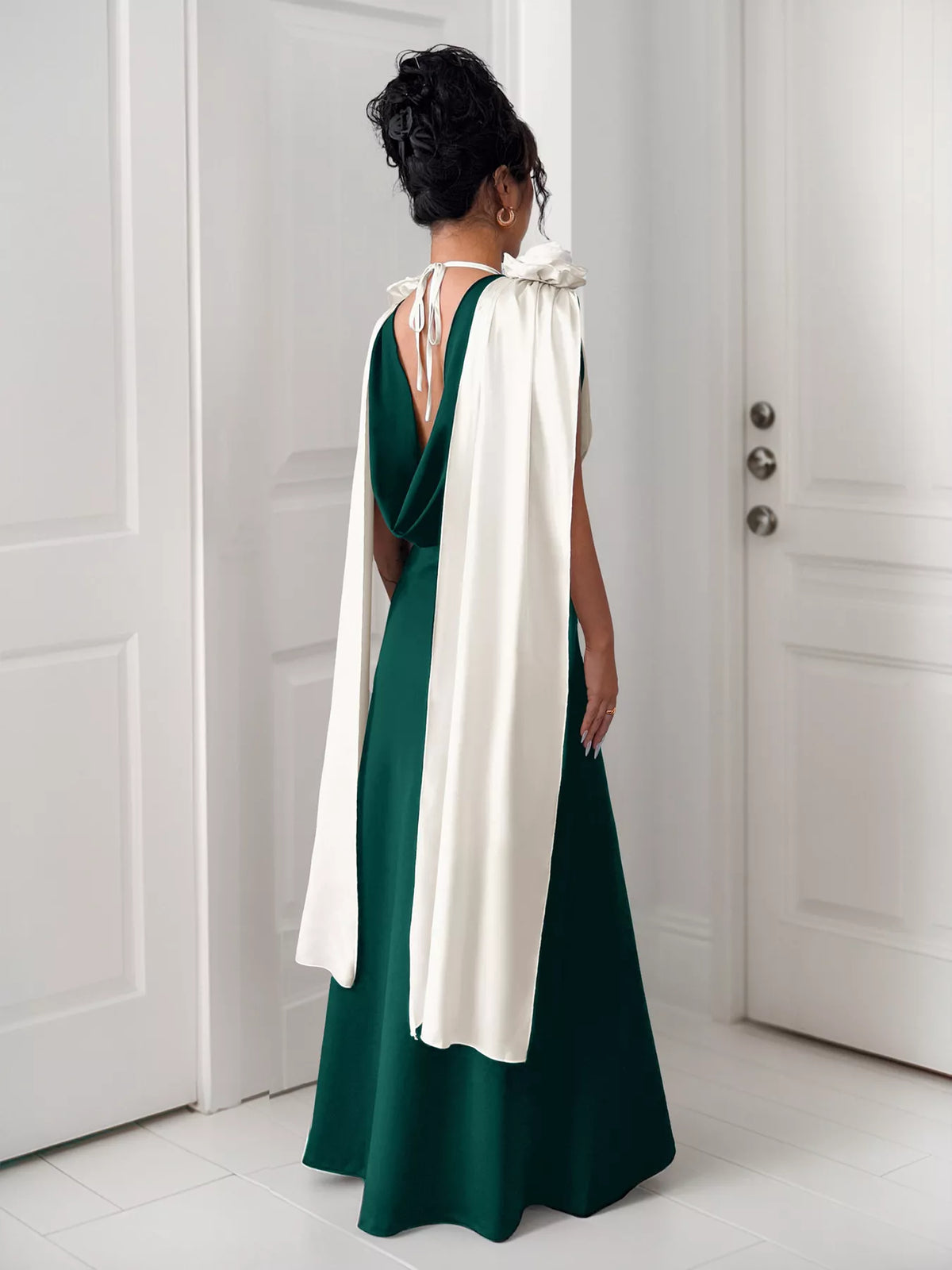 Floral Applique Two-Tone Maxi Dress