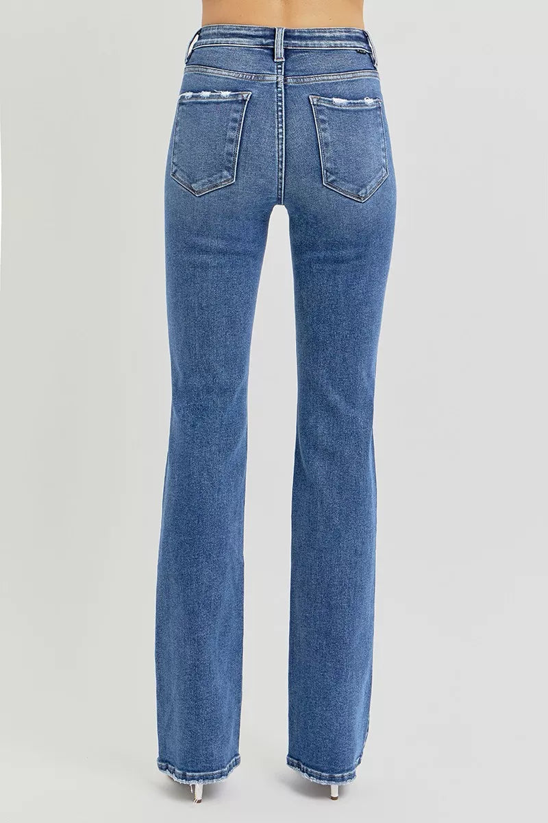 Risen Tummy Control High Rise Straight Jeans in Dark Wash