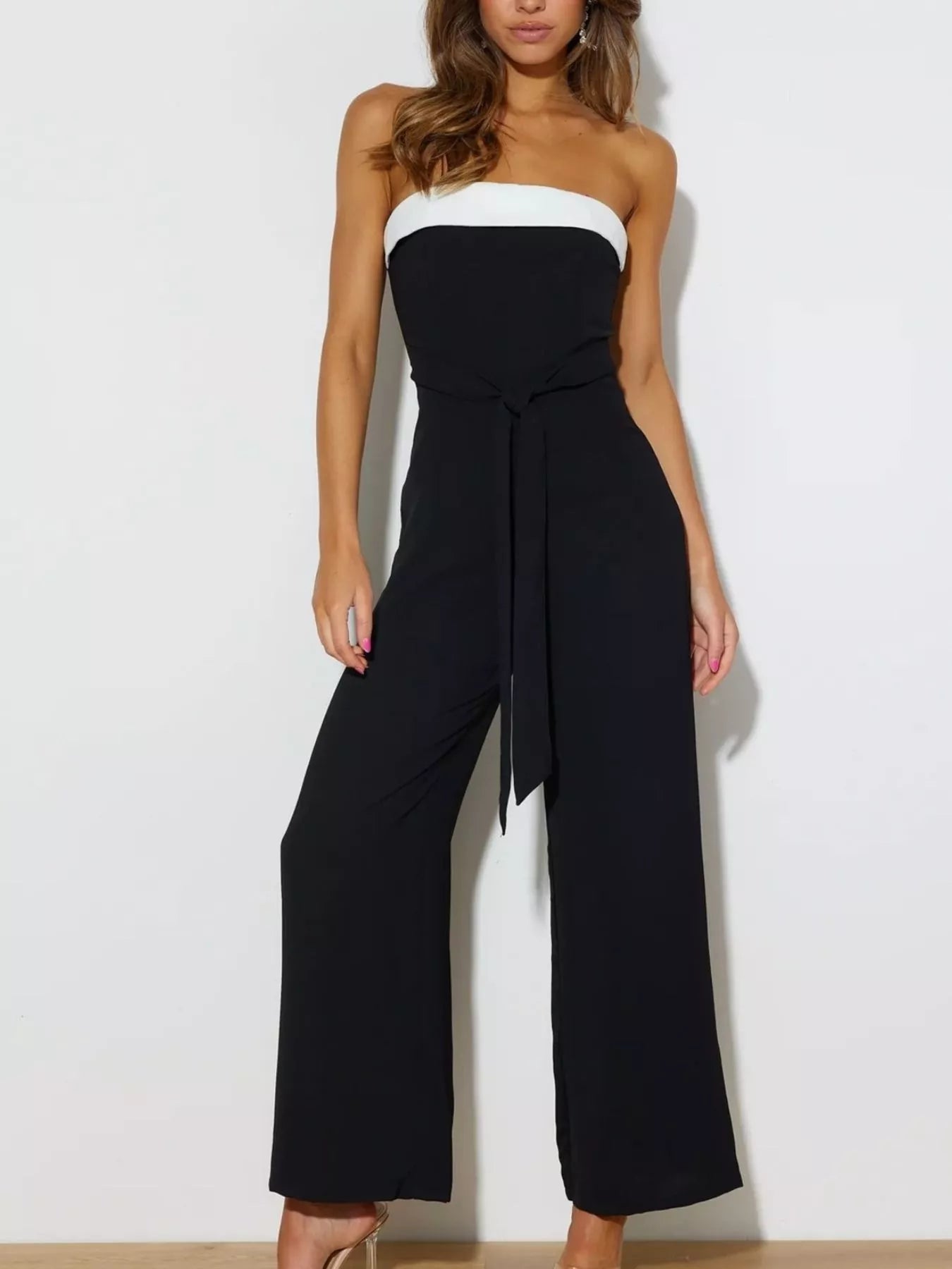 Contrast Tube Wide Leg Jumpsuit in Black
