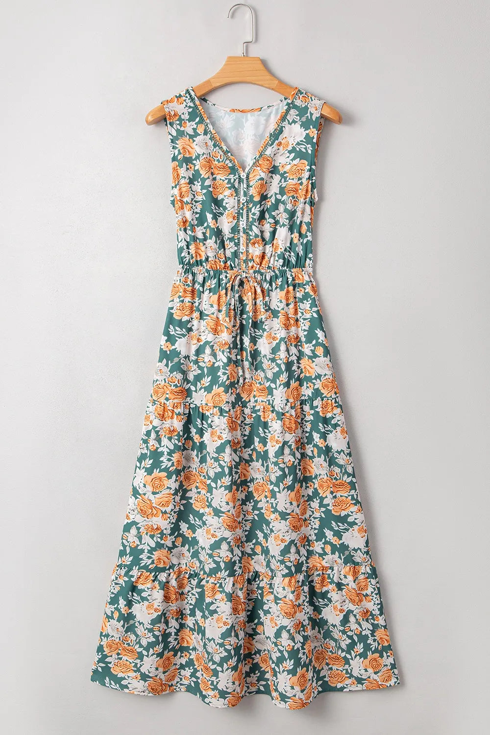 Trimmed V-Neck Tie Waist Dress in Floral