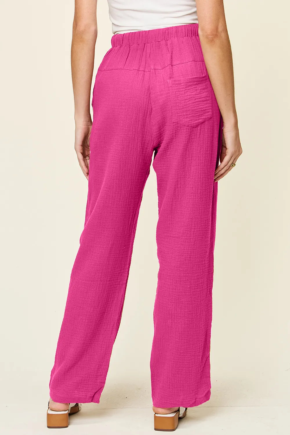 Double Take Textured Drawstring Straight Pants