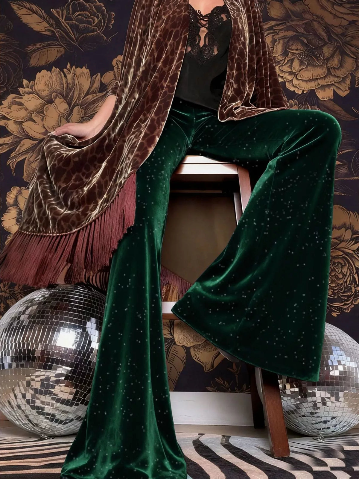 High-Waisted Velvet Flared Pants