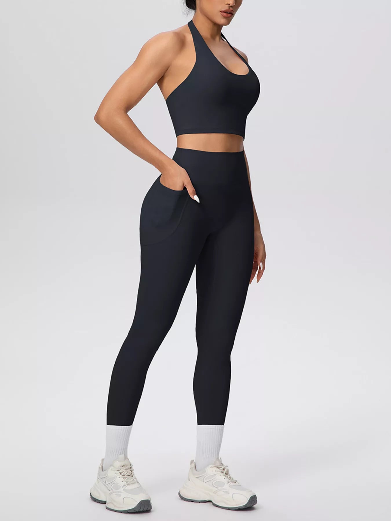 Halter Neck Crop Top and Leggings Active Set