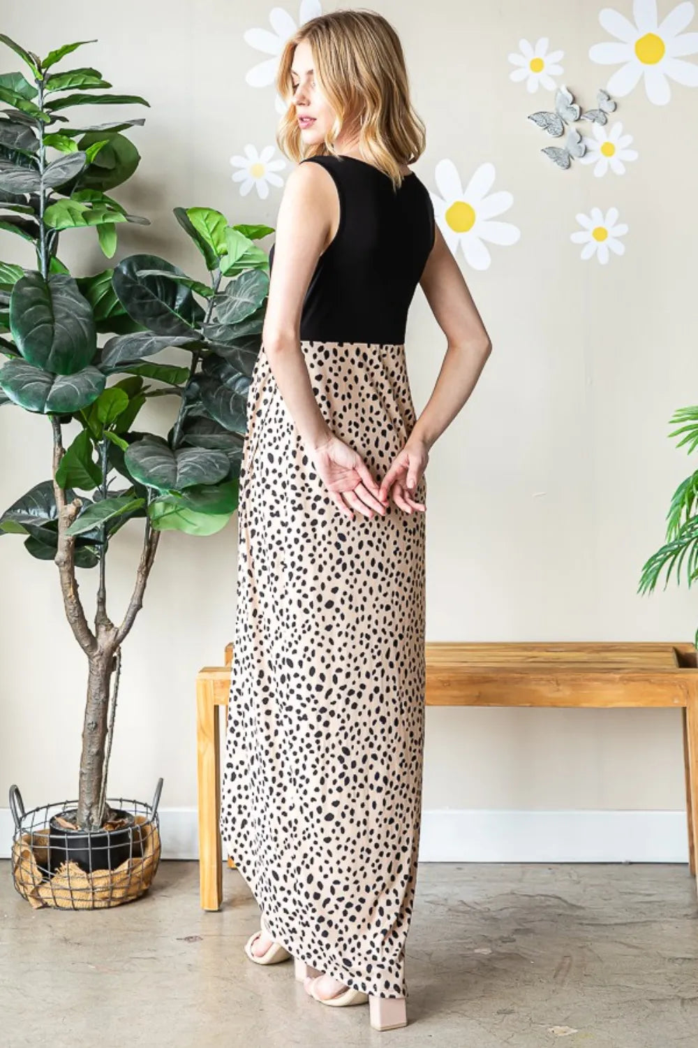 Animal Print V-Neck Dress in Khaki Black in Khaki/Black