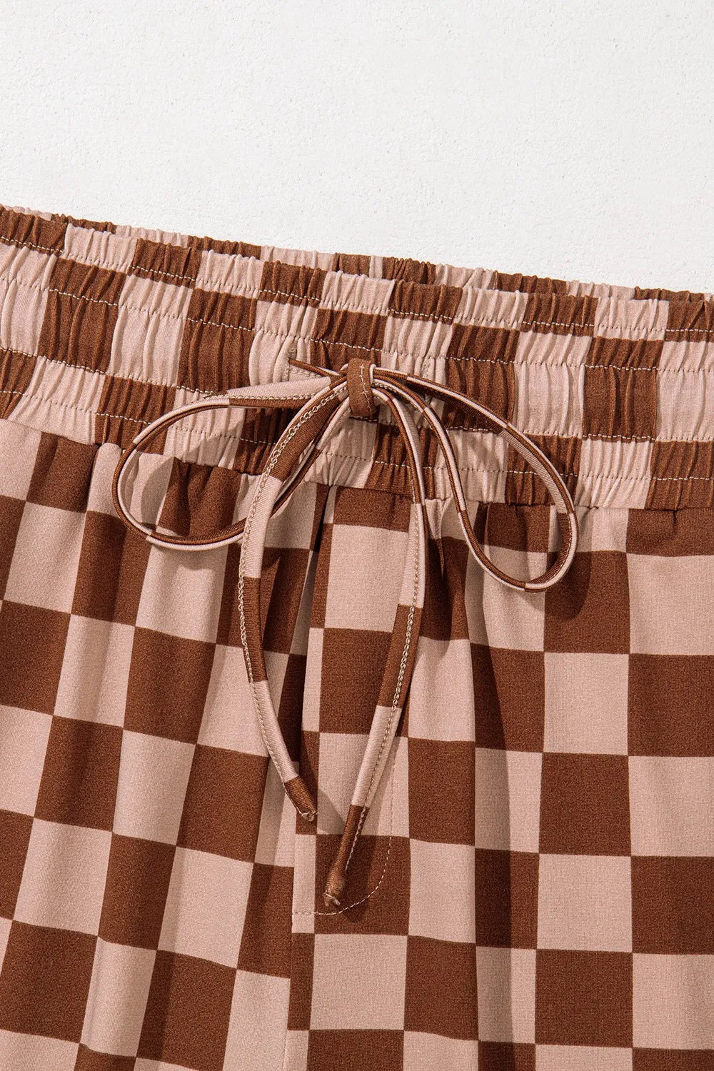 Checkered High-Waist Pants with Drawstring
