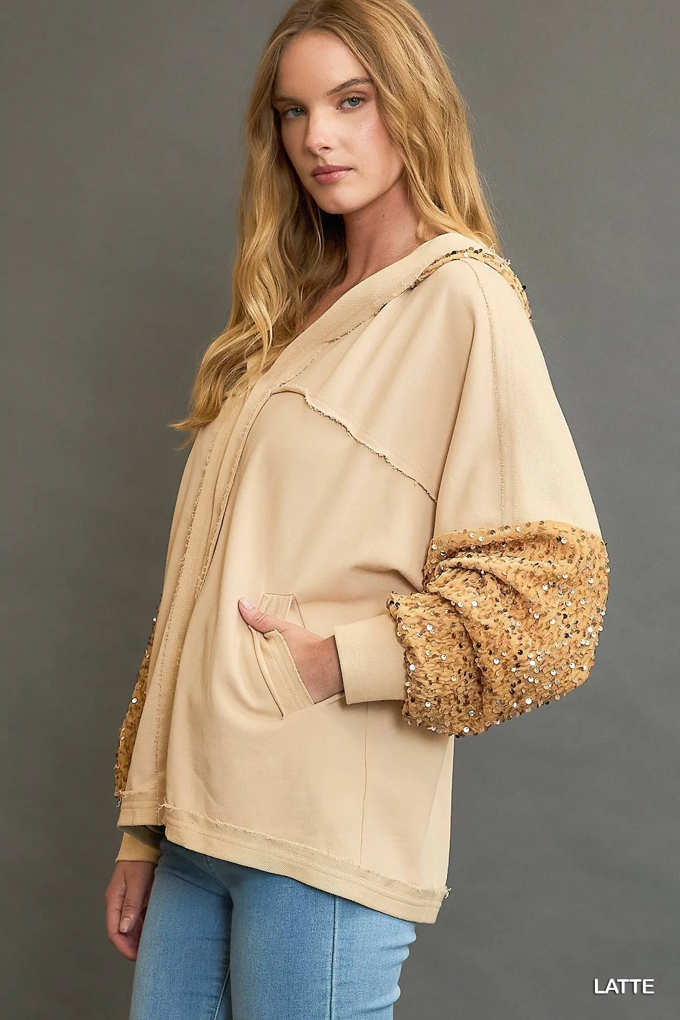 Umgee Oversized Fringe Jacket in Latte