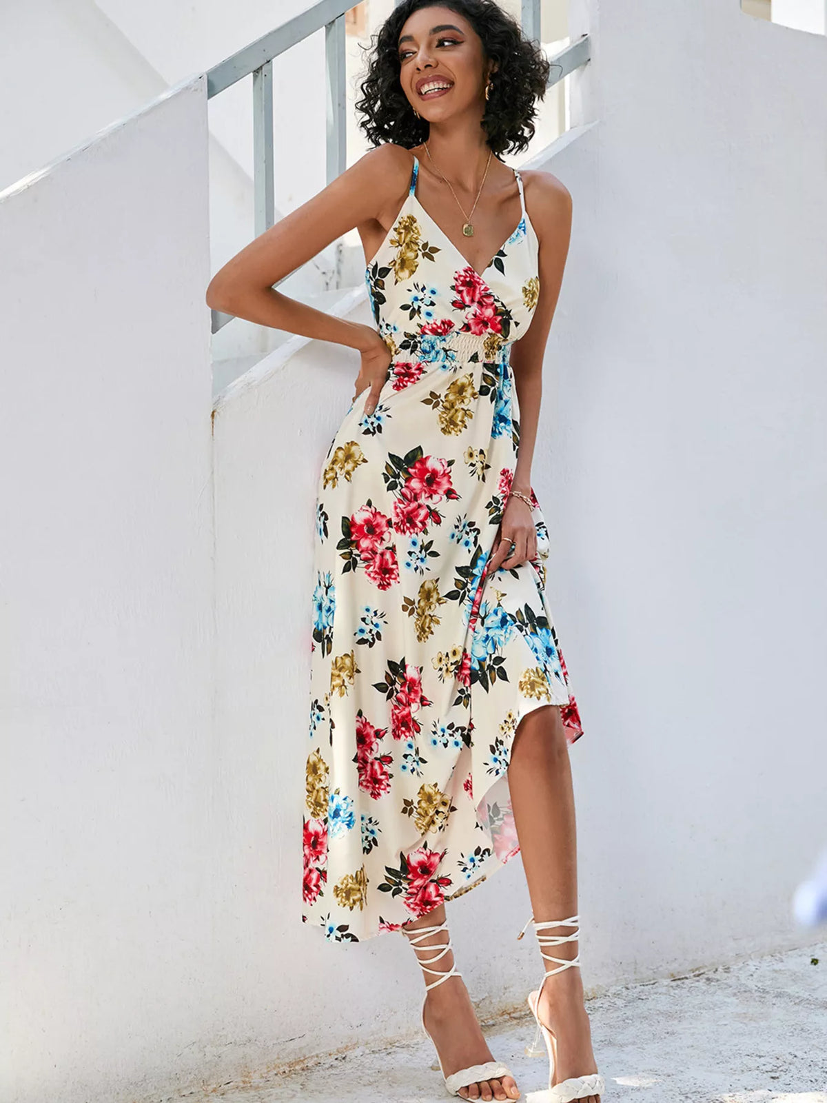 Floral Spaghetti Strap Midi Dress in Scarlet
