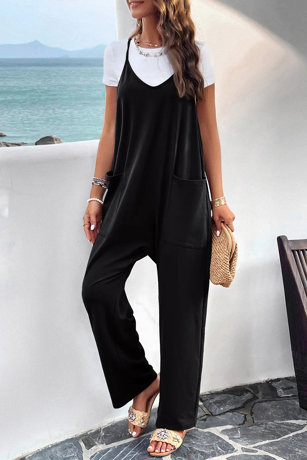 Pocketed Spaghetti Strap Overalls by DY