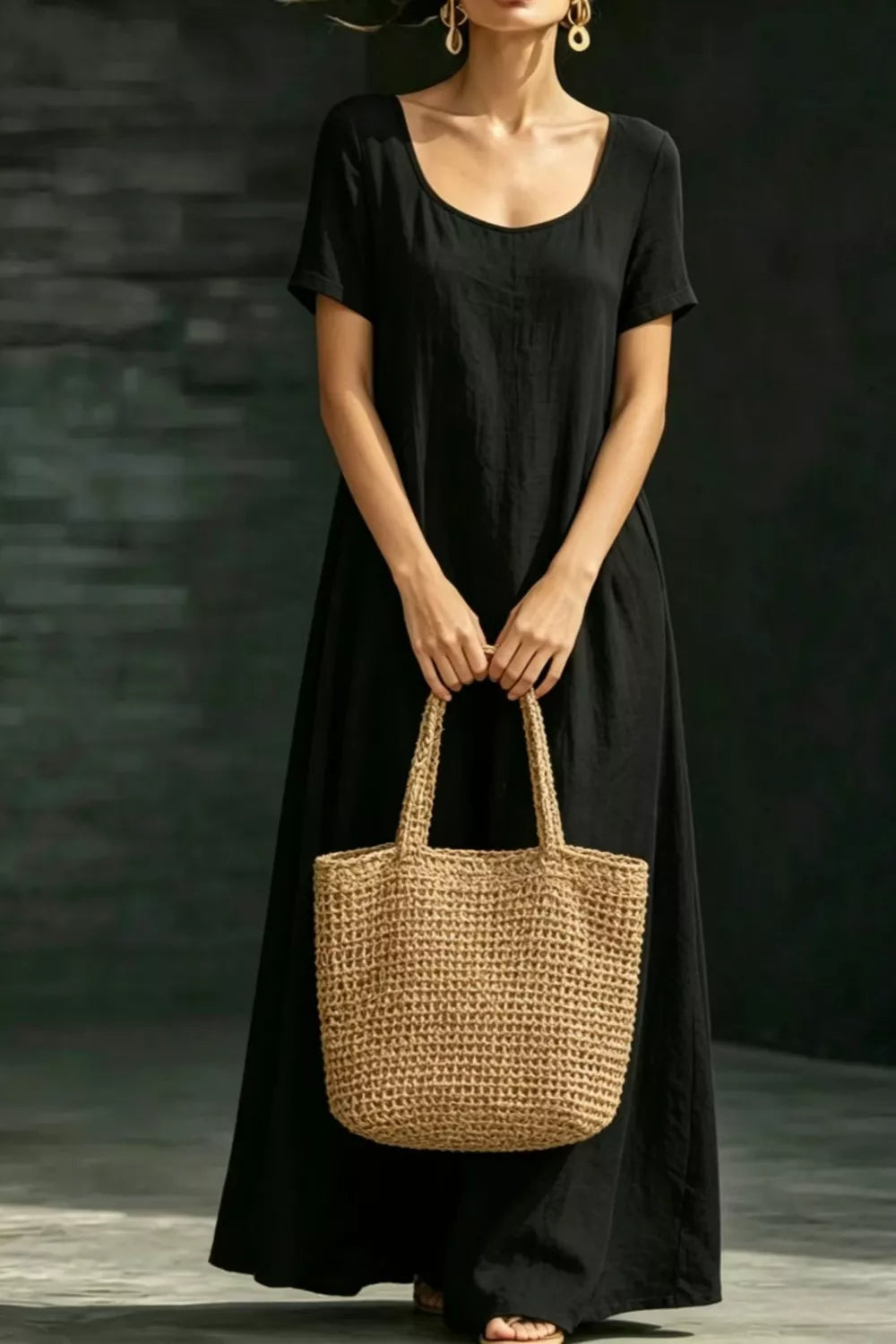 Casual Loose Short Sleeve Maxi Dress with Pockets