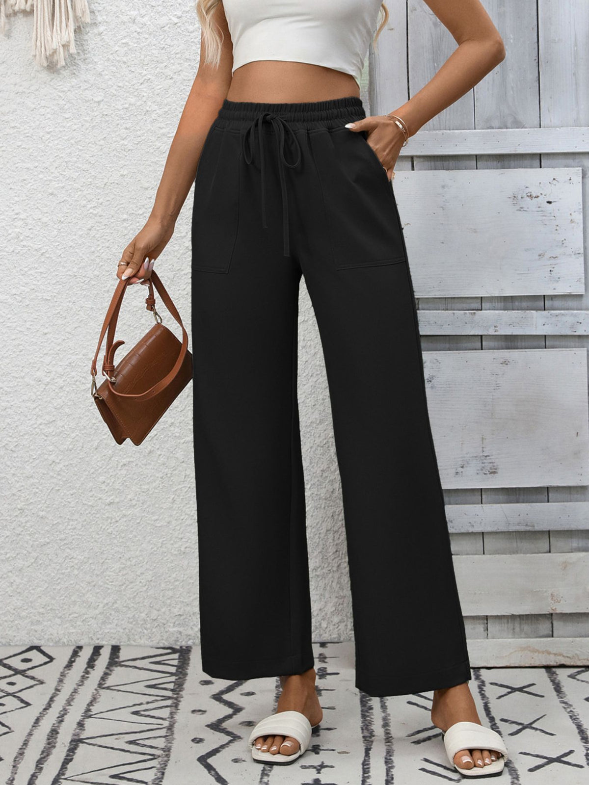 Casual Drawstring Wide-Leg Pants