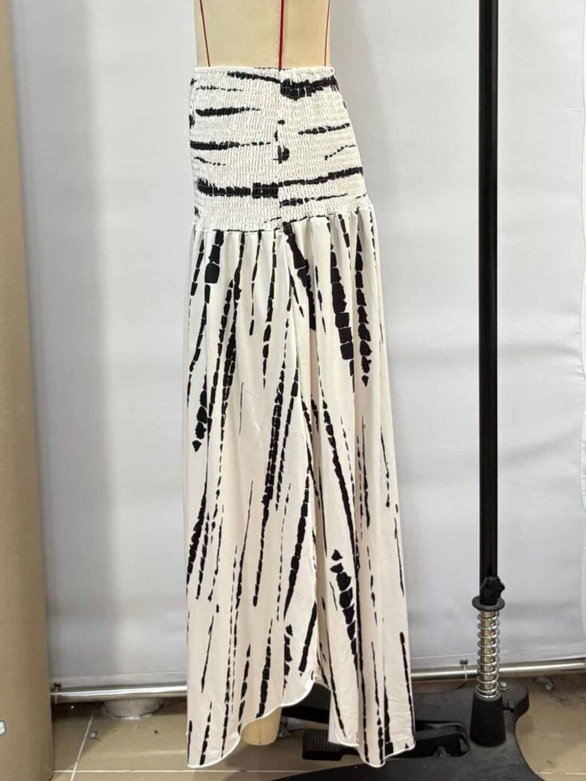 Smocked Asymmetrical Hem Skirt in Beige