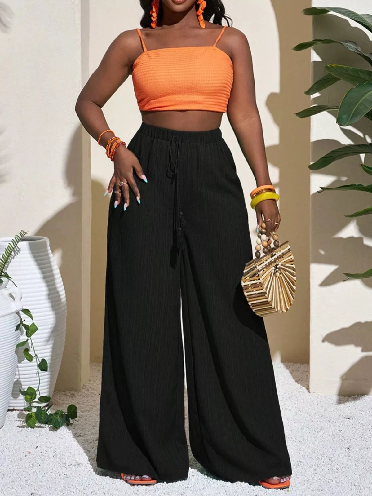 Wide-Leg Drawstring Pants