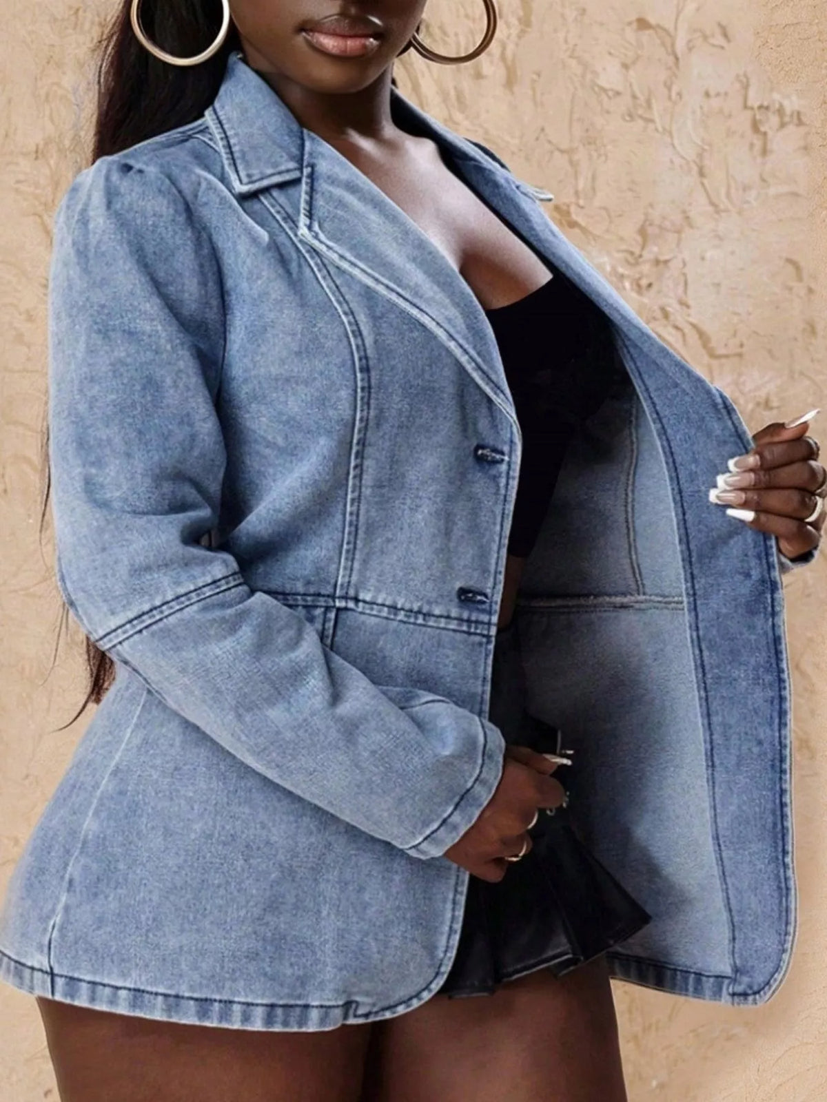 Single-Breasted Denim Jacket in Blue