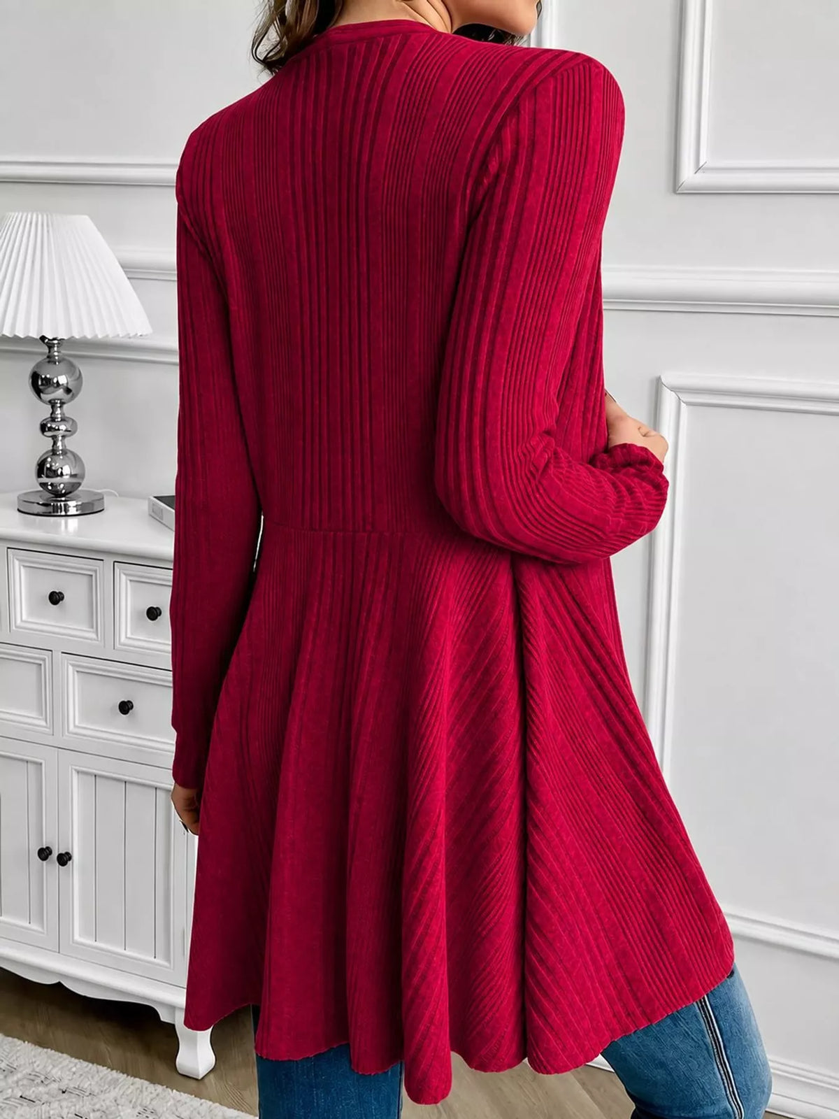 Ribbed Knit Open-Front Cardigan