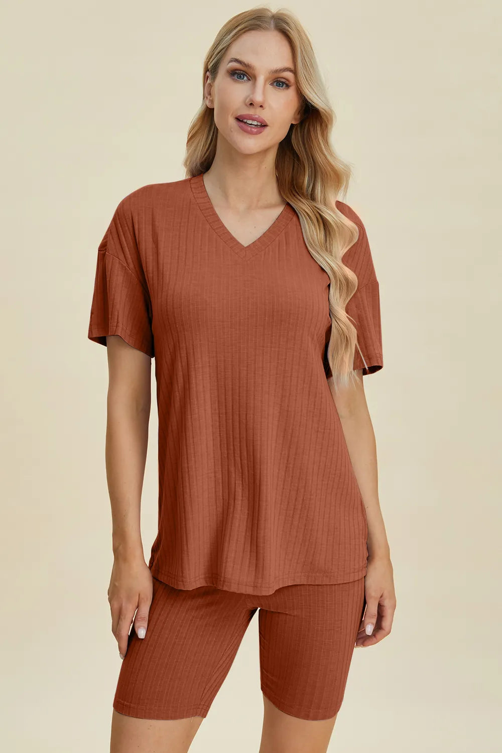 Basic Bae Ribbed V-Neck Top and Shorts Set