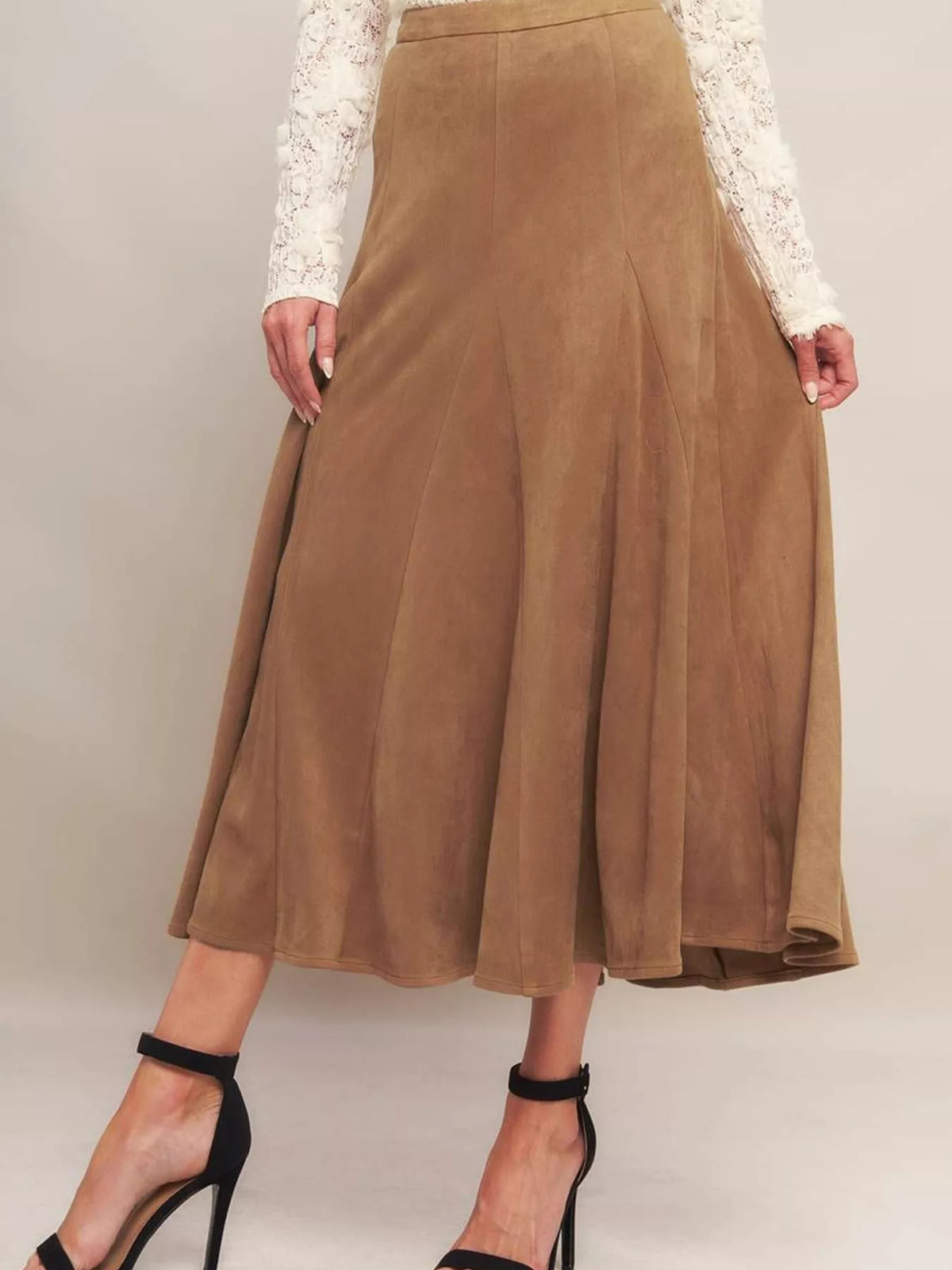 A-Line Midi Skirt in Khaki