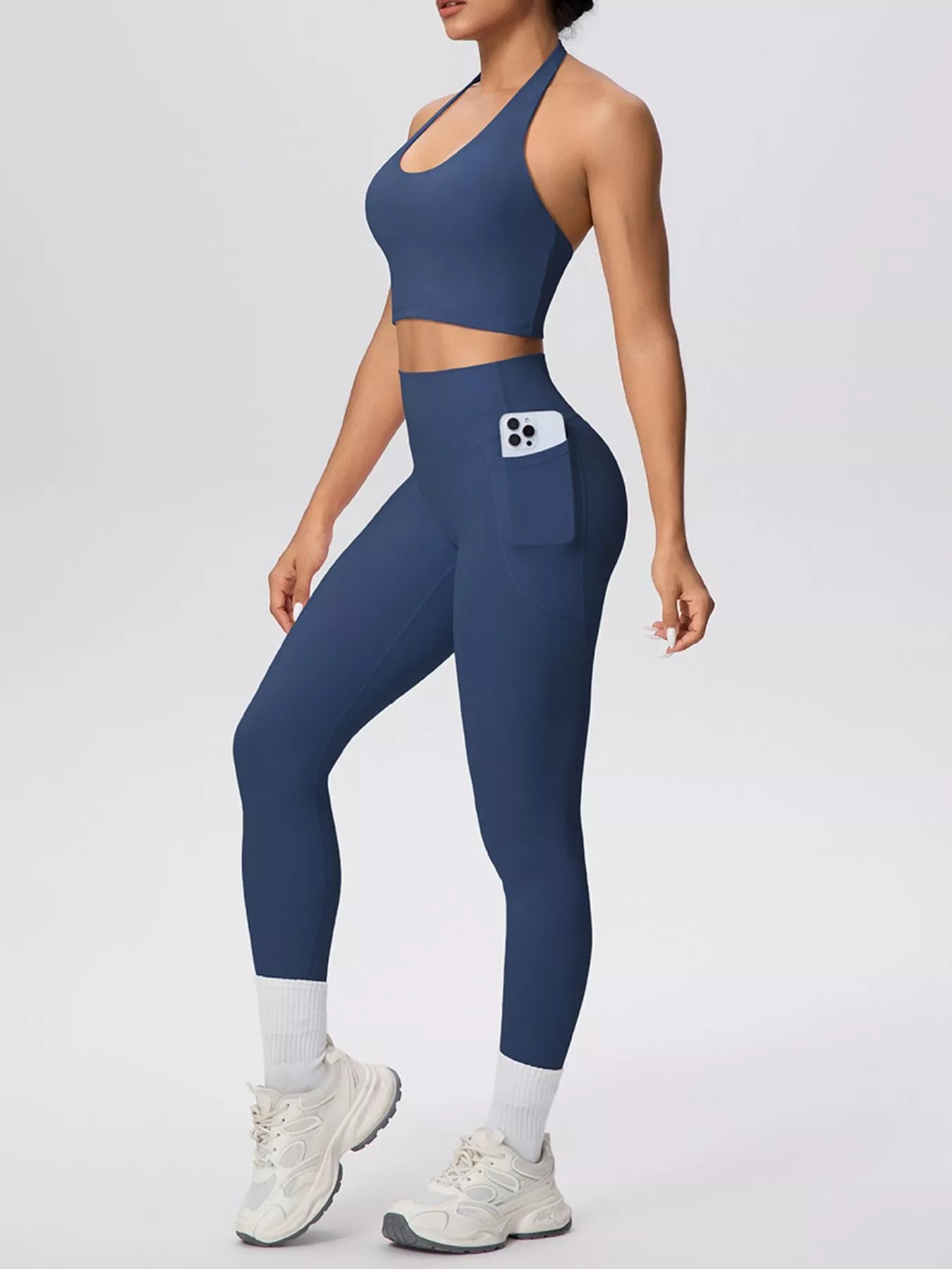 Halter Neck Crop Top and Leggings Active Set