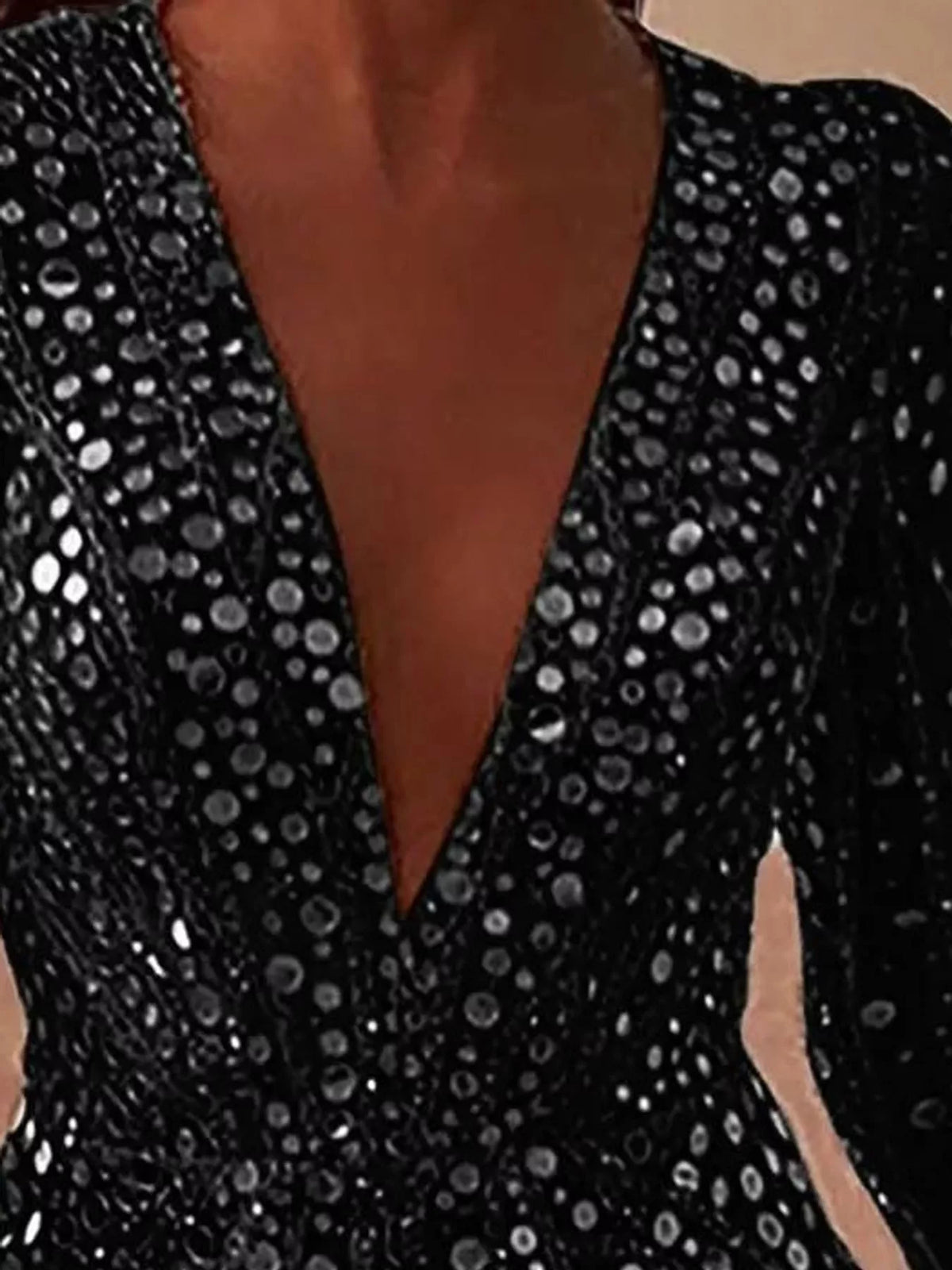 V-Neck Sequin Long Sleeve Mini Dress