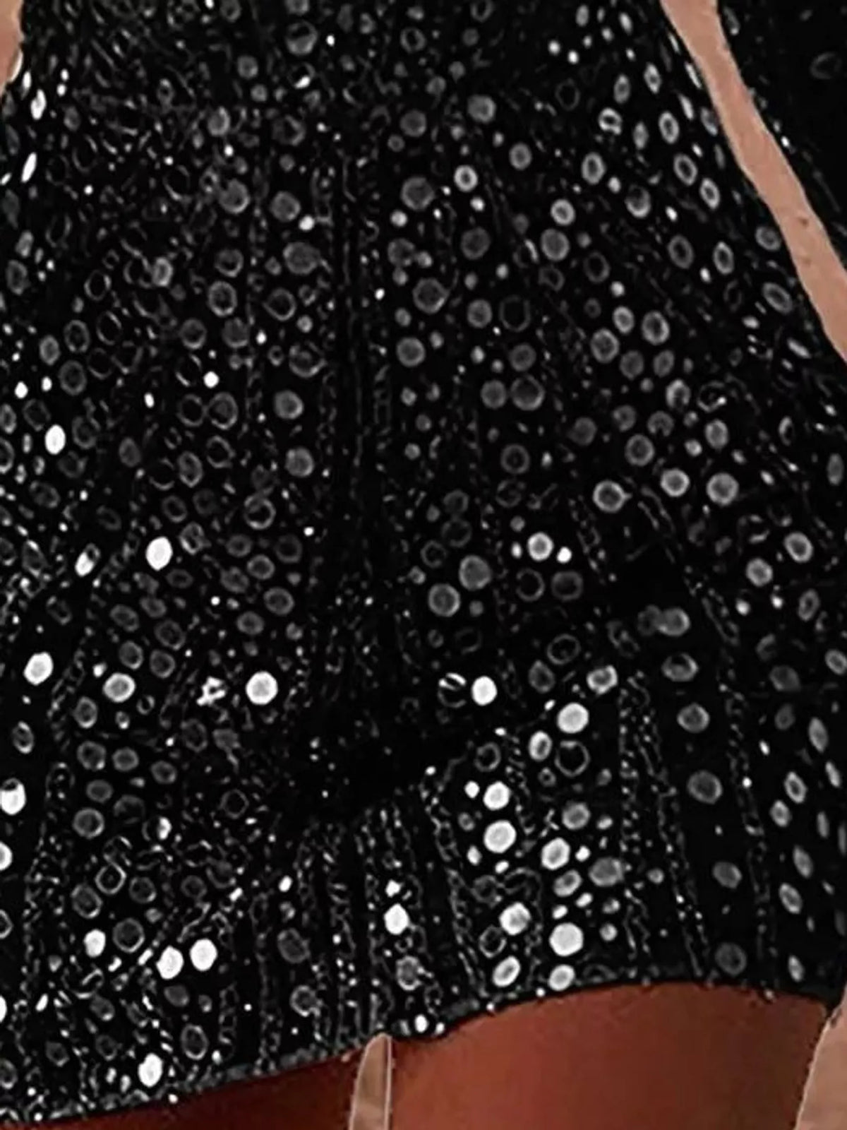 V-Neck Sequin Long Sleeve Mini Dress