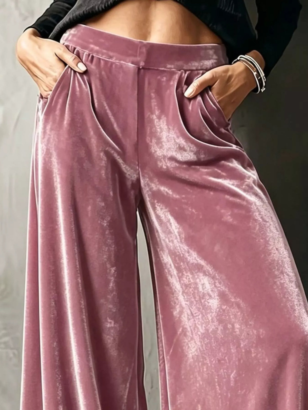High-Waisted Wide-Leg Velvet Pants