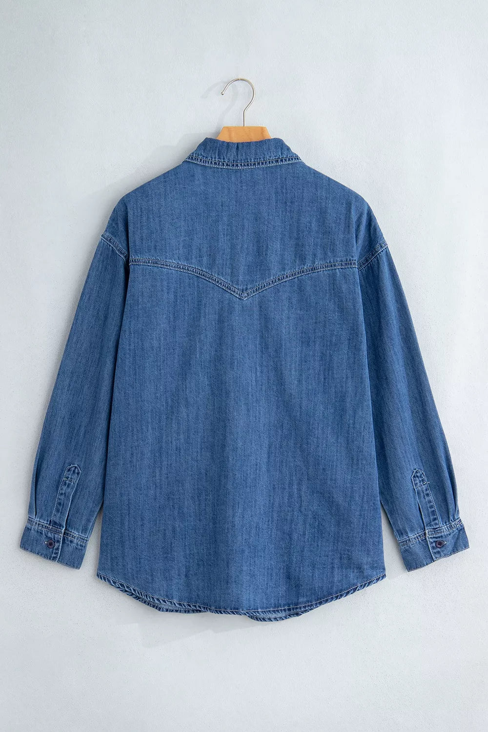 Western Patch-Pocket Denim Tunic in Dusty Blue