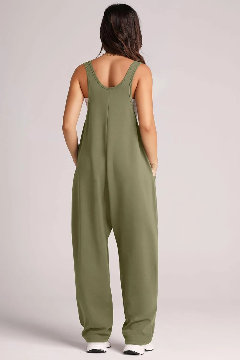 V-Neck Wide Strap Overalls with Pockets