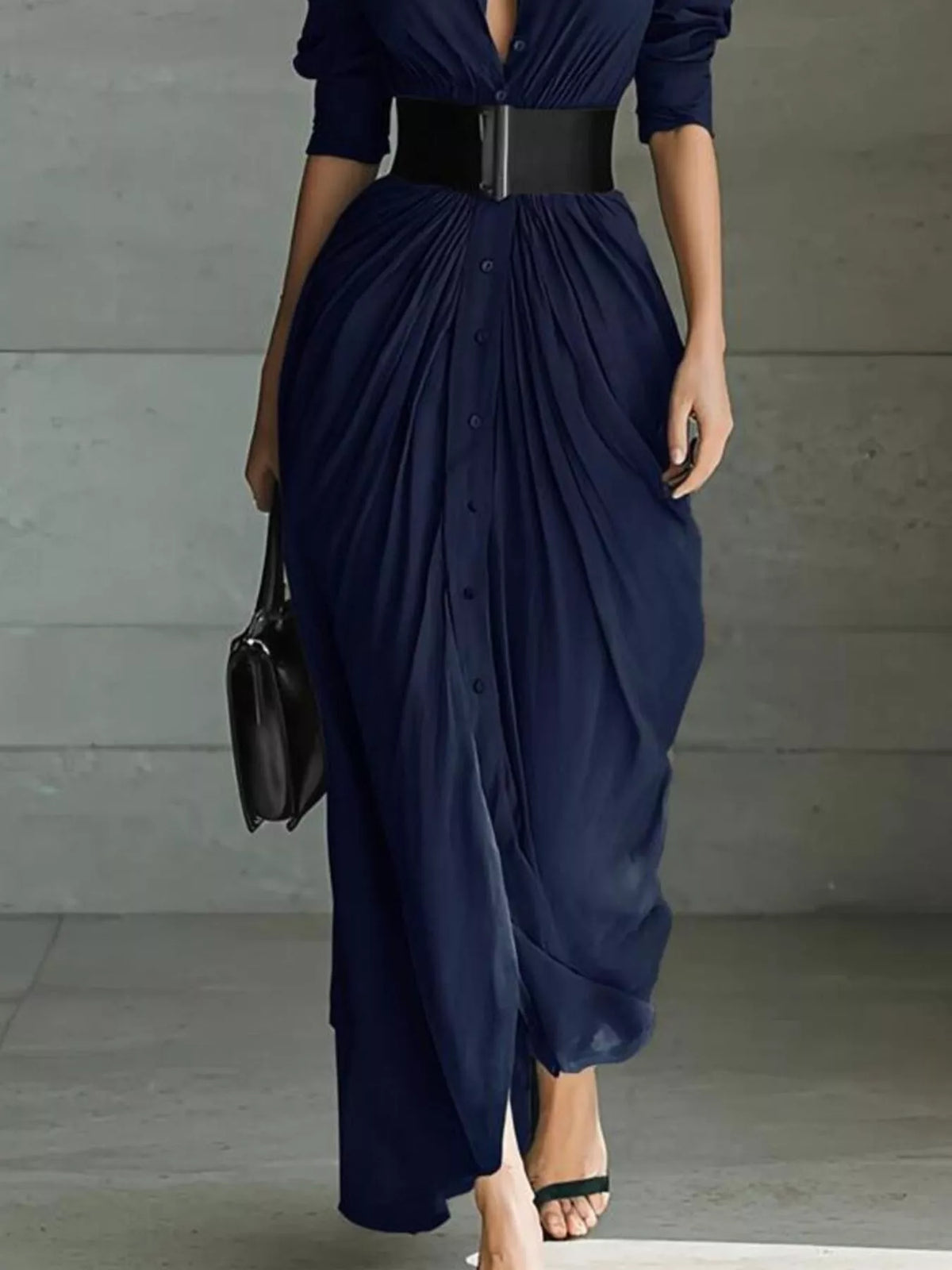 Ruched Button-Front Shirt Maxi Dress