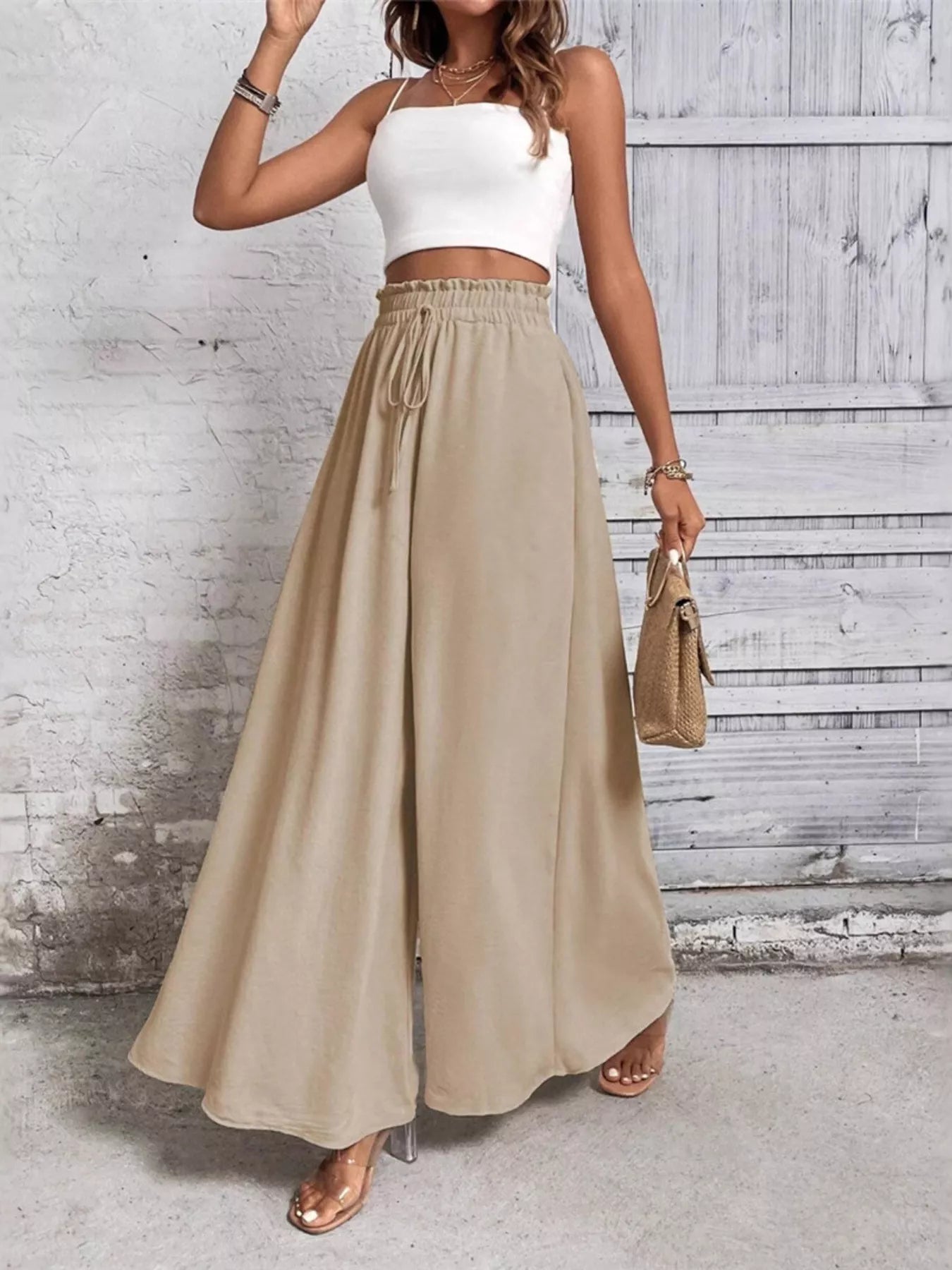 Frill-Detail Wide-Leg Pants