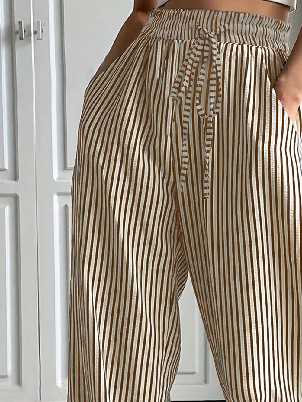Striped Drawstring Elastic-Waist Pants