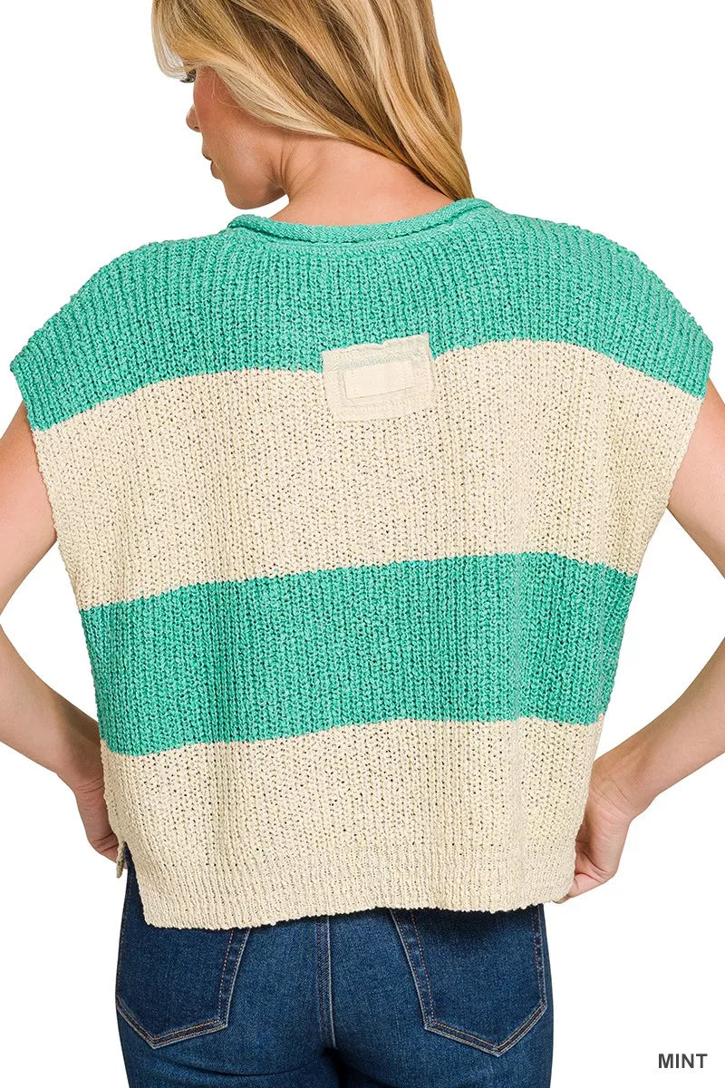Zenana Split Neck Sleeveless Sweater in Mint