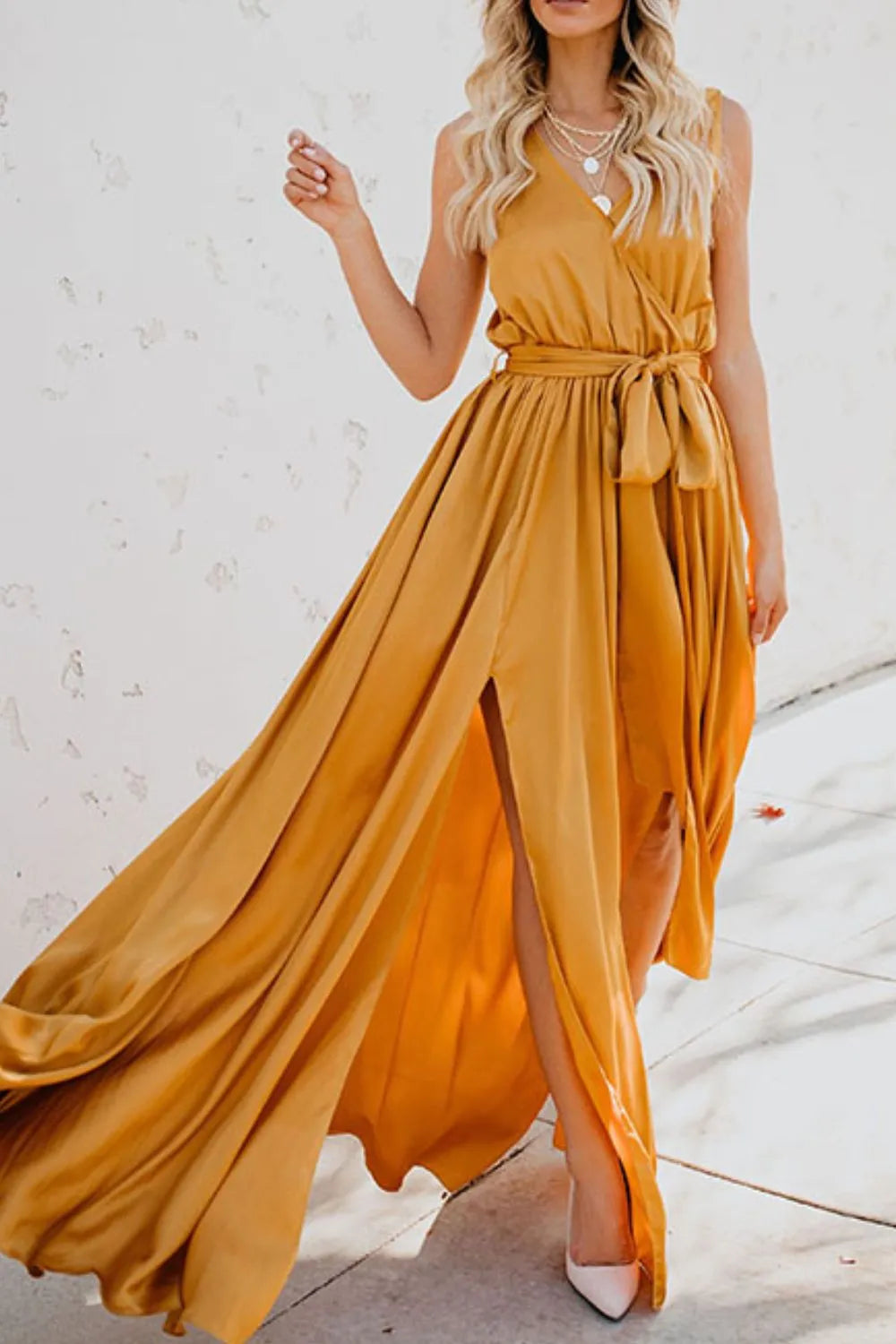 Surplice Tie-Waist Maxi Dress