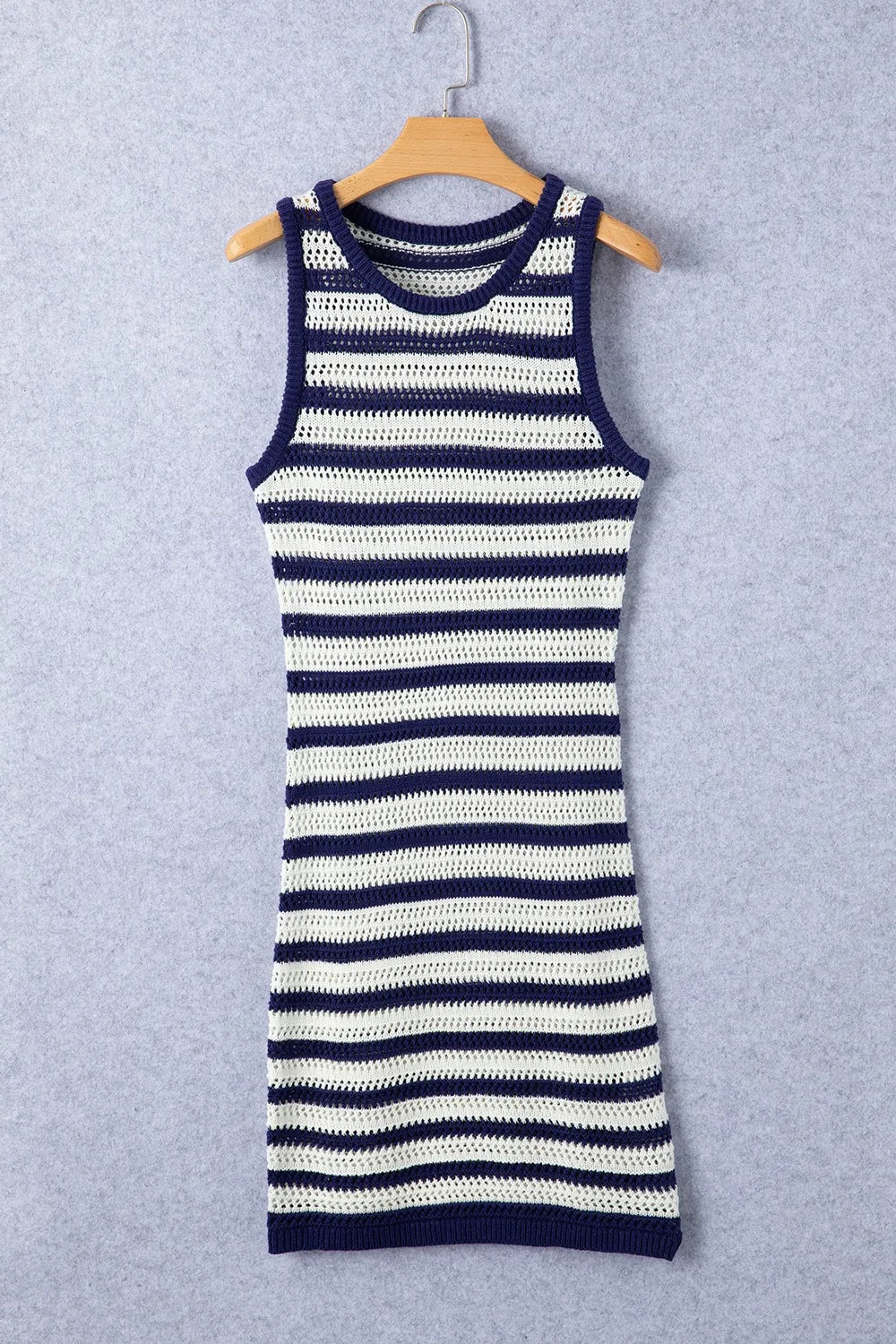 Striped Hollow-Knit Sleeveless Sweater Dress