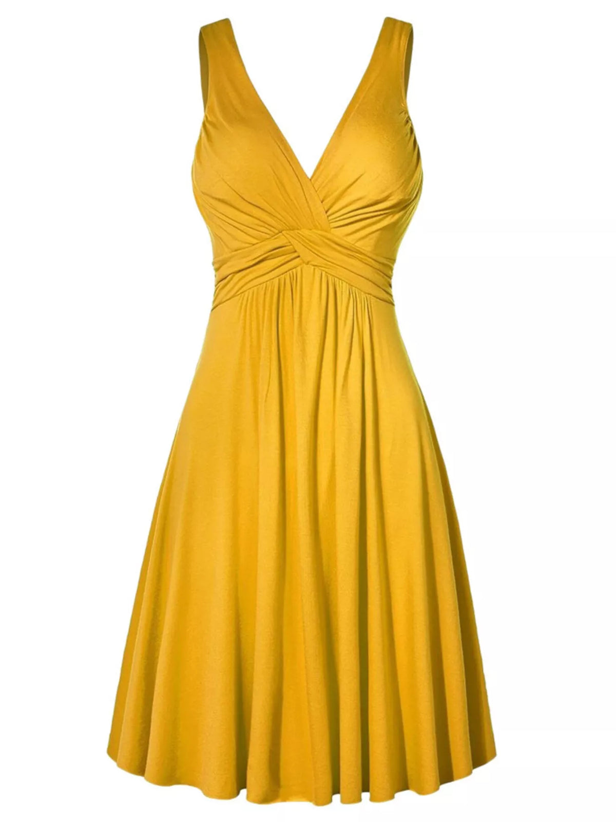 Twisted Sleeveless Ruched Waist A-Line Dress