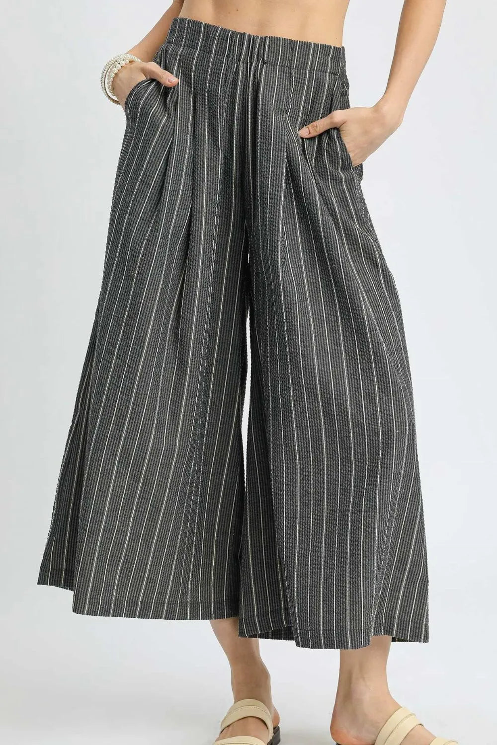 Umgee Pinstripe Crop Palazzo Pants in Black