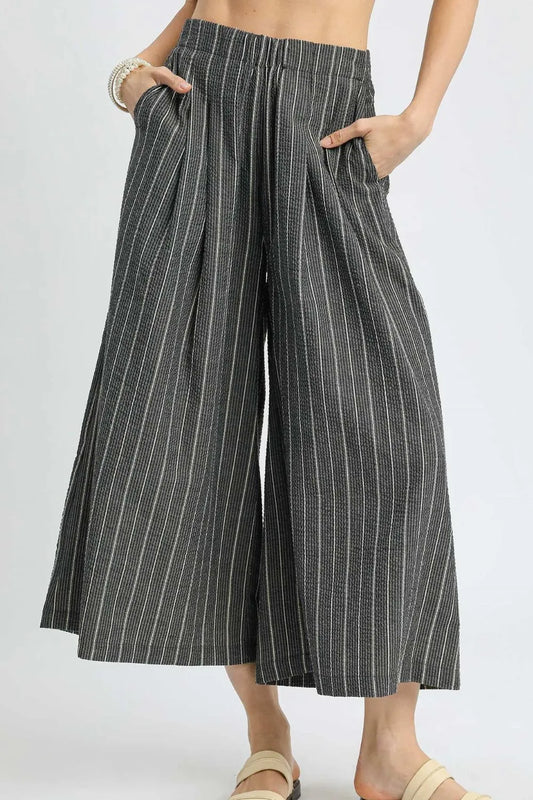 Umgee Pinstripe Crop Palazzo Pants in Black