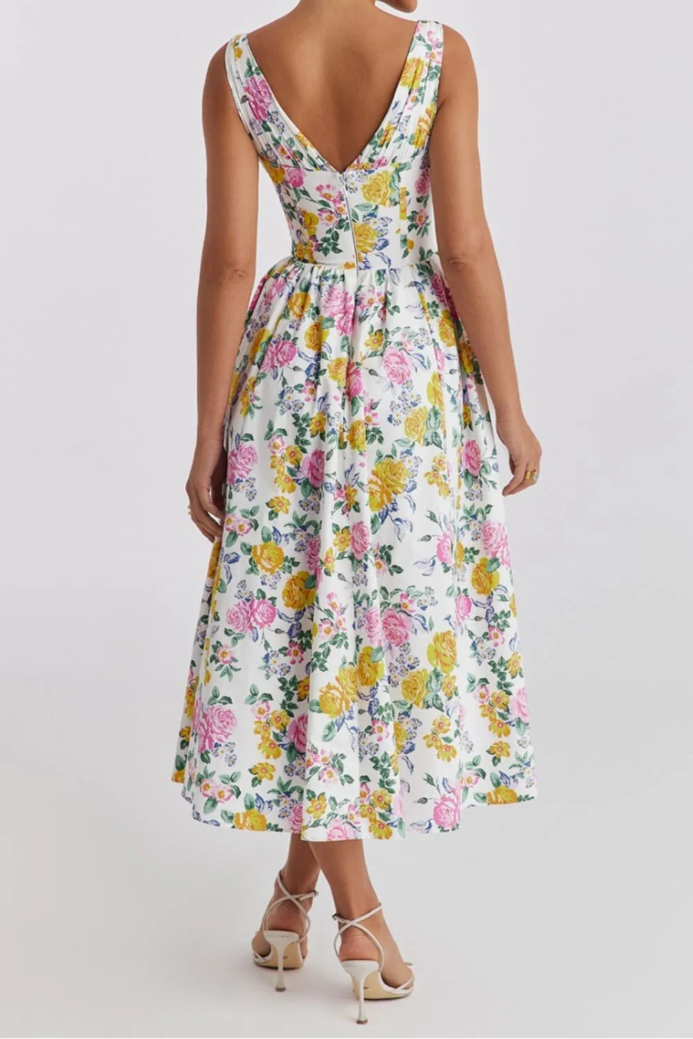 Floral V-Neck Sleeveless Midi Dress with Pockets