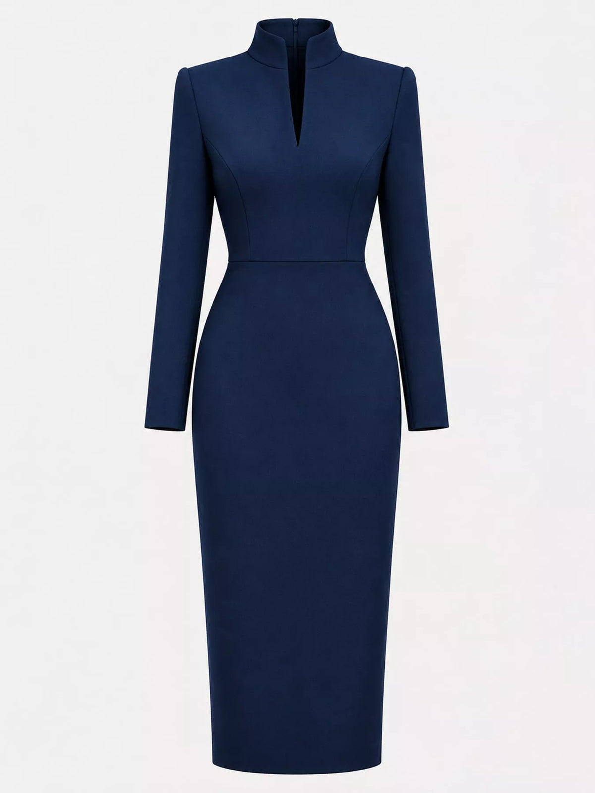 Plus Size Stand-Collar Long-Sleeve Midi Dress