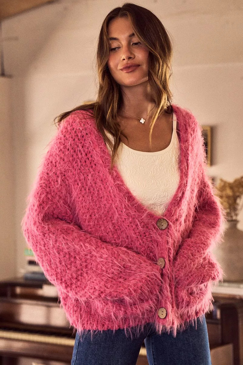 So Me Soft-Touch Loose-Fit Cardigan in Pink