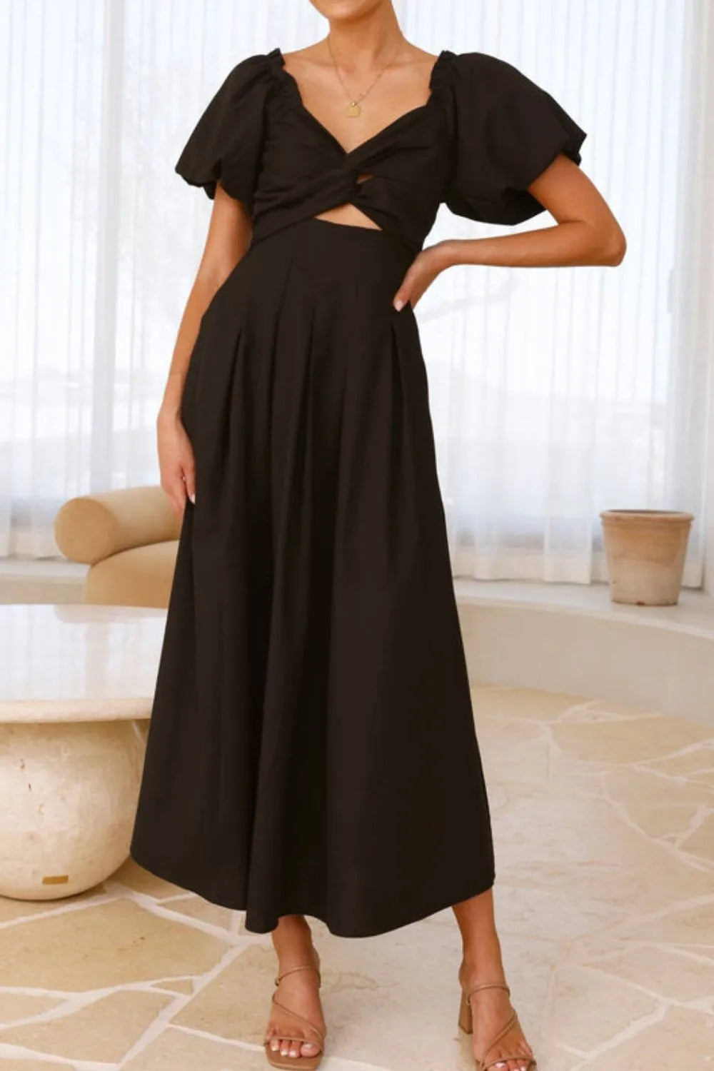 Sweetheart Neck Puff Sleeve Dress
