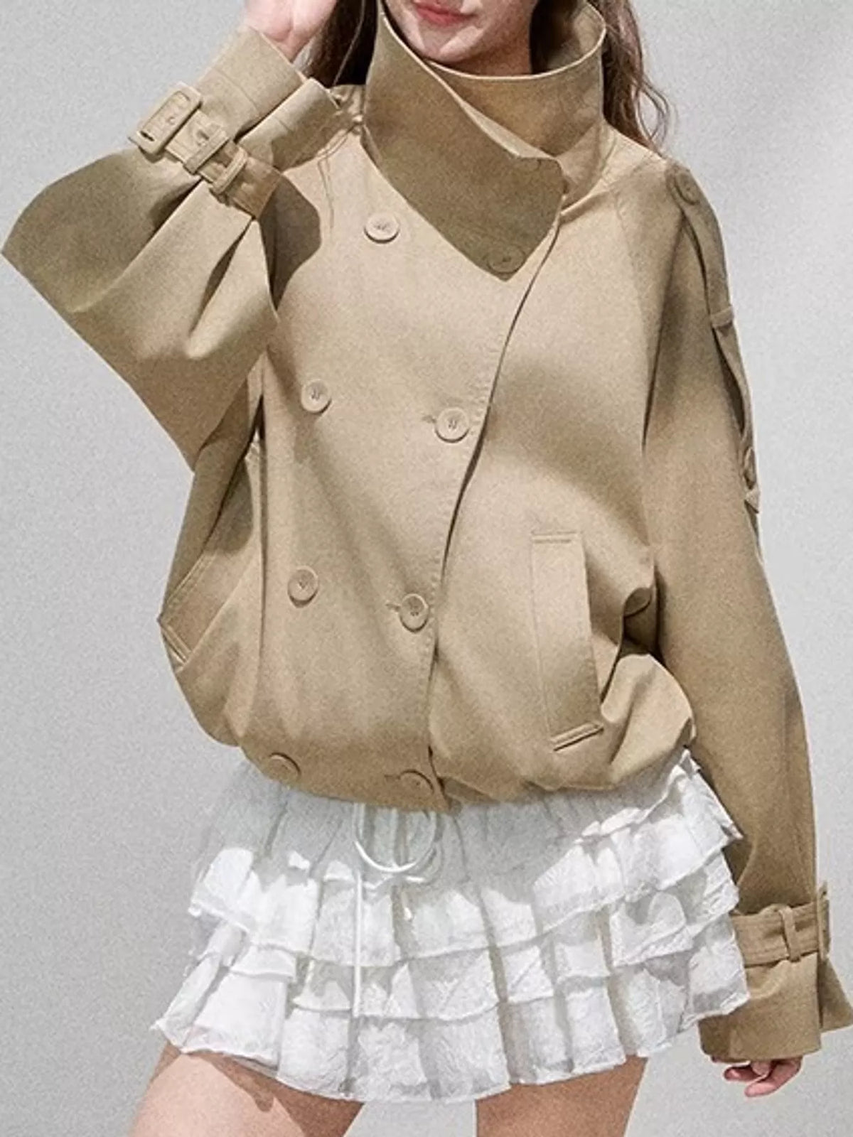 Double-Breasted Cropped Trench Jacket