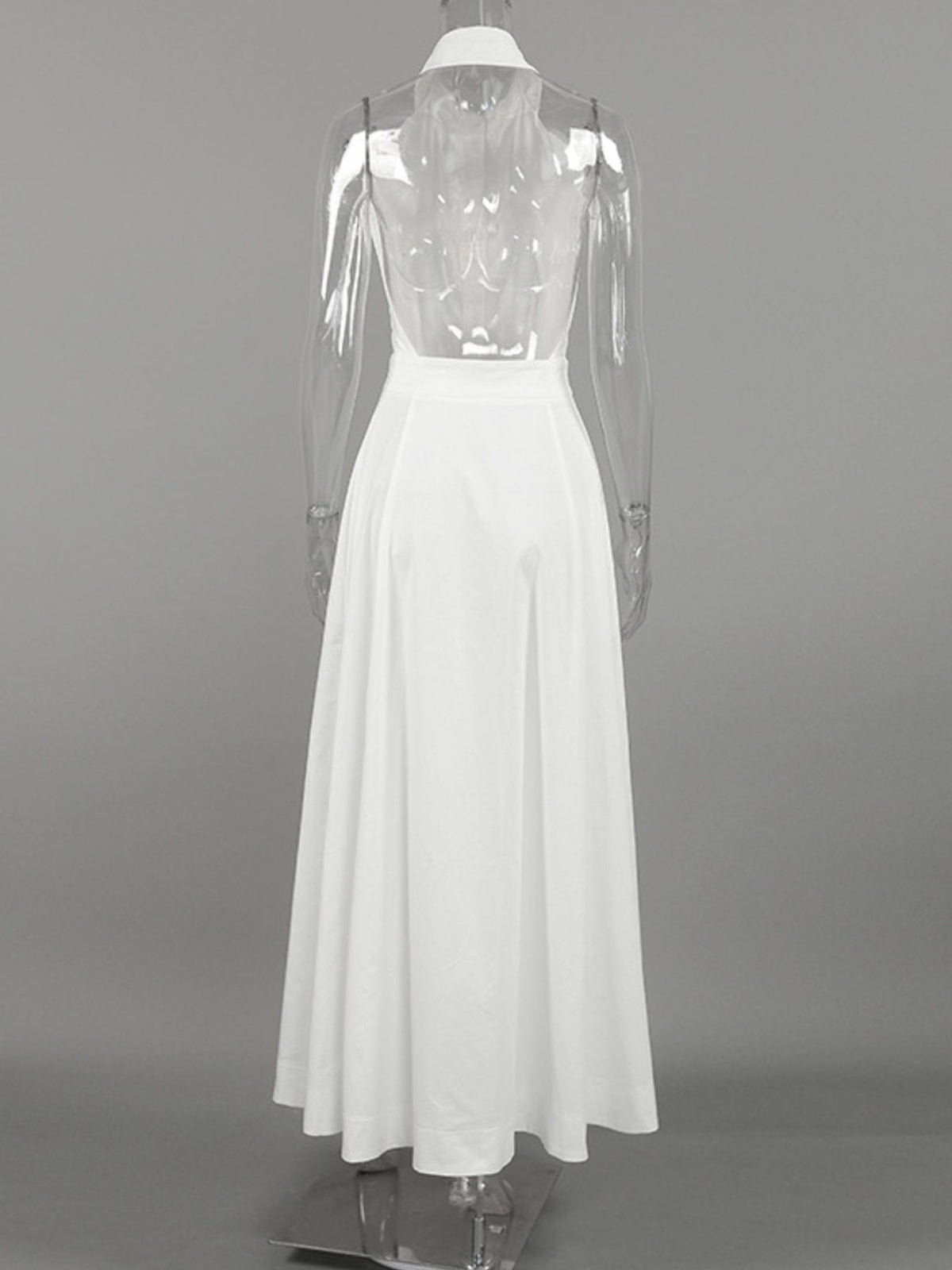 Backless Button Front Maxi Dress in White