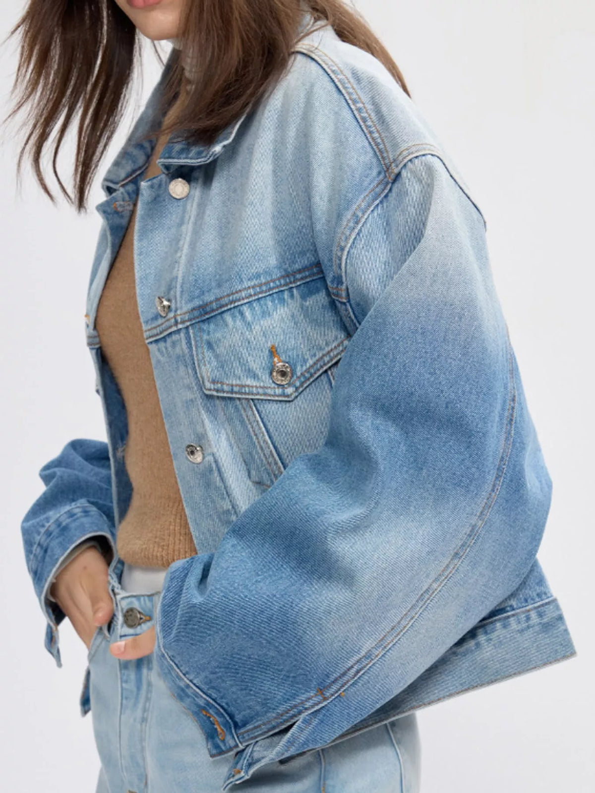 Blue Oversized Dropped Shoulder Denim Jacket