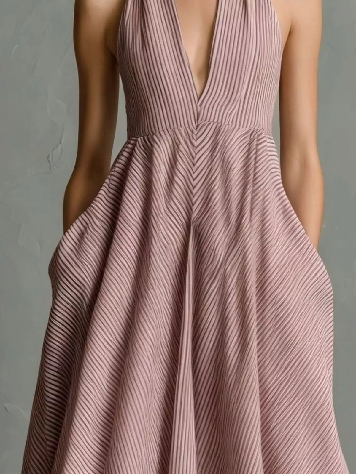 Striped Halter Maxi Dress with Pockets