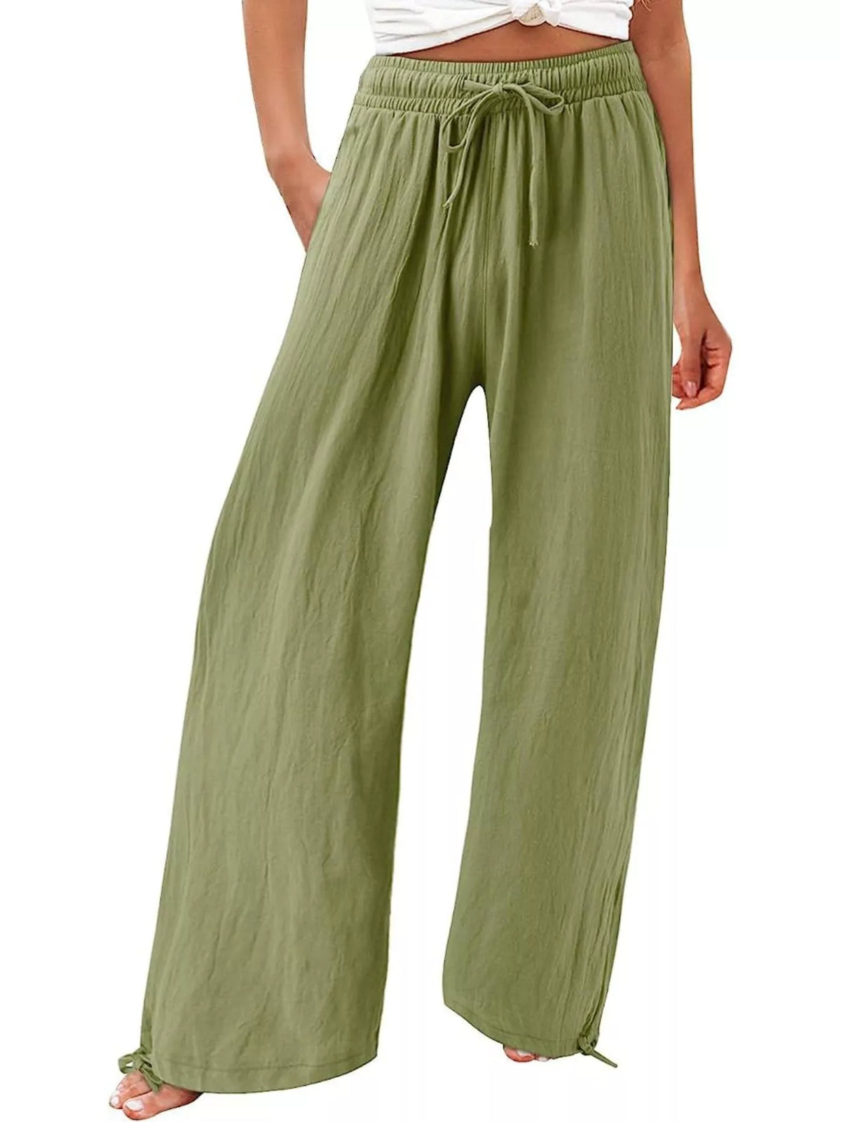 Drawstring Wide-Leg Plus Size Pants