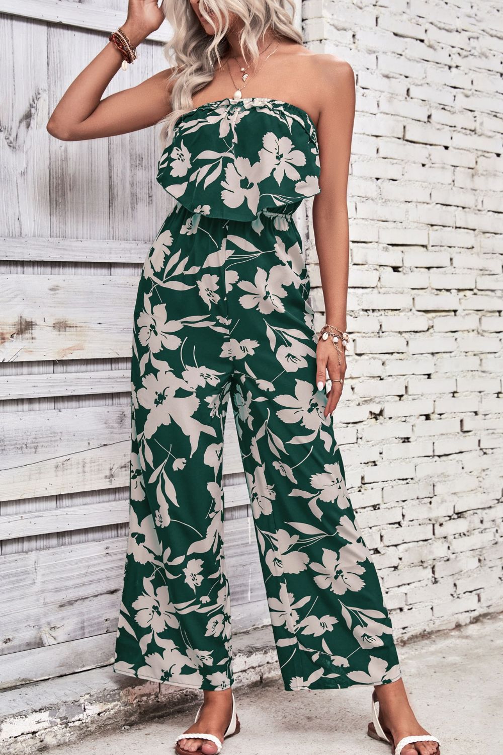 Strapless Floral Wide Leg Jumpsuit