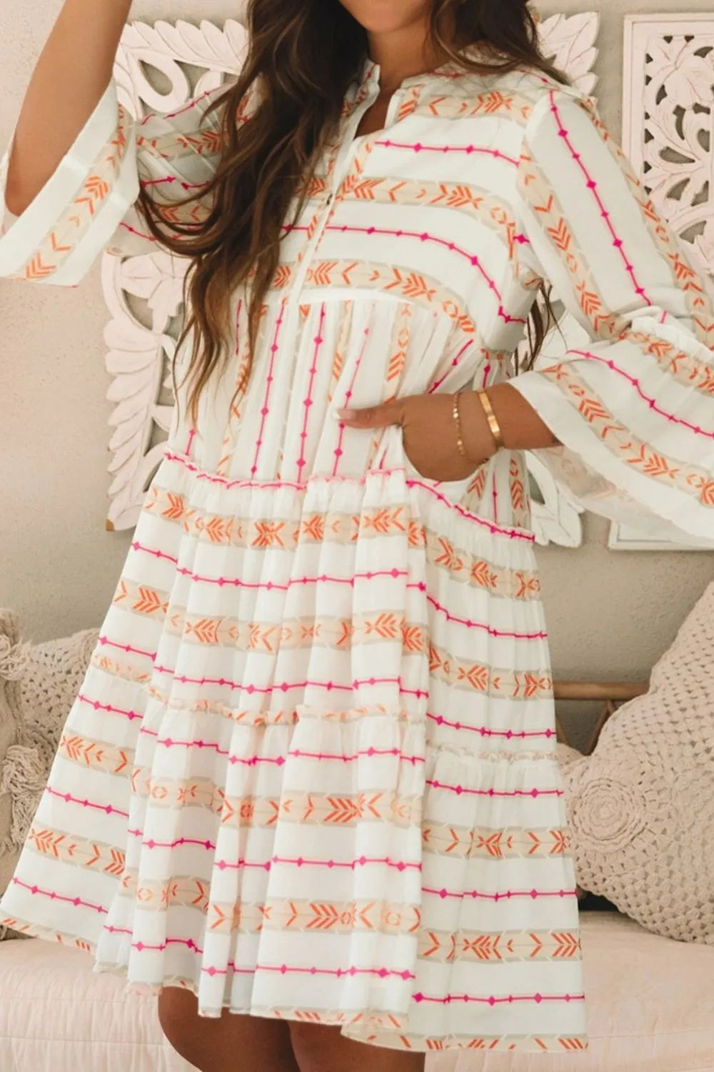 Printed Ruffled Loose Dress in Sherbet