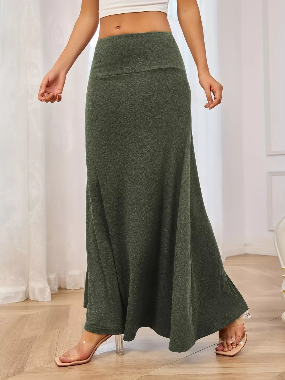 Elastic-Waist Maxi Skirt